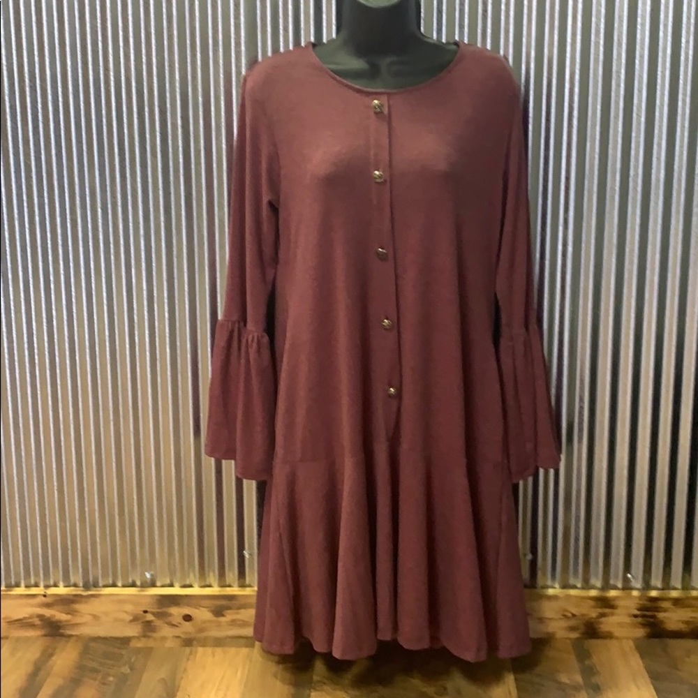 Burgundy Bell Sleeve Dress